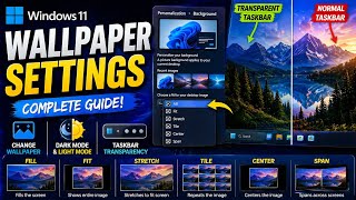 Windows 11 Wallpaper Settings Explained | Themes &amp; Taskbar Transparency | Dark Mode | Light Mode
