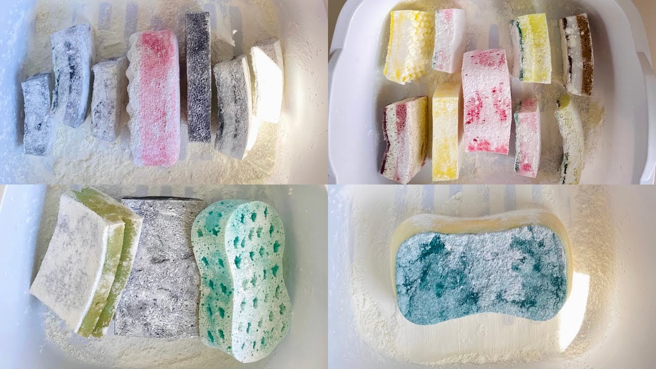 ASMR powder jelly bulk sponge ripping edited compilation - plastic / kitchen / bath / car sponges