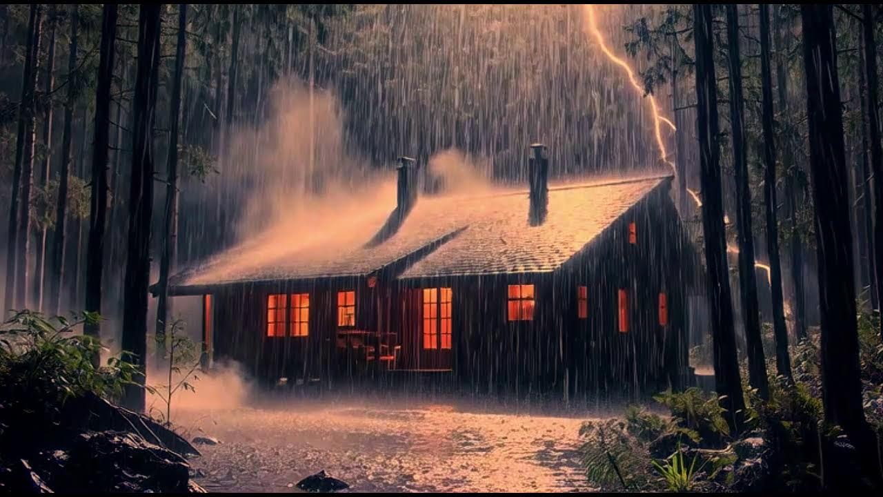 LIVE NOW 🌧️  Forest Cabin During Heavy Rain 🔥 |  Fall Asleep Instantly  😴 |  Relaxing Nature Sounds
