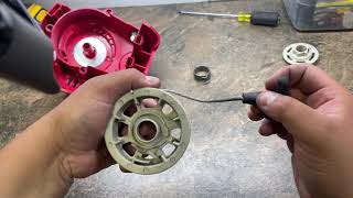 How to fix weed eater starter recoil spring & pull string.