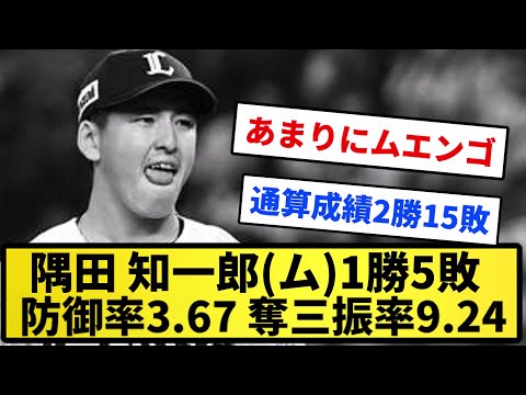 【2勝15敗】隅田 知一郎(ム)1勝5敗　防御率3.67 奪三振率9.24【反応集】【プロ野球反応集】【2chスレ】【5chスレ】