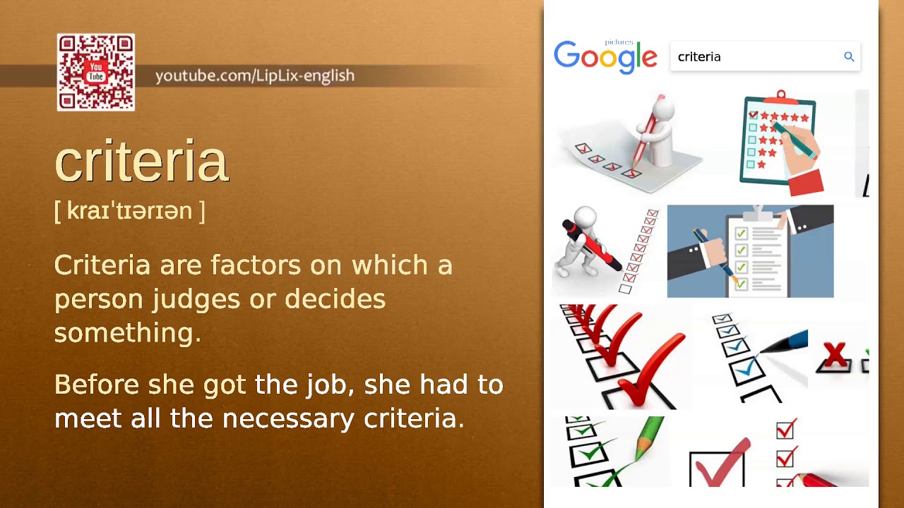 Criteria : C1 level english vocabulary lesson, www.LipLix.com