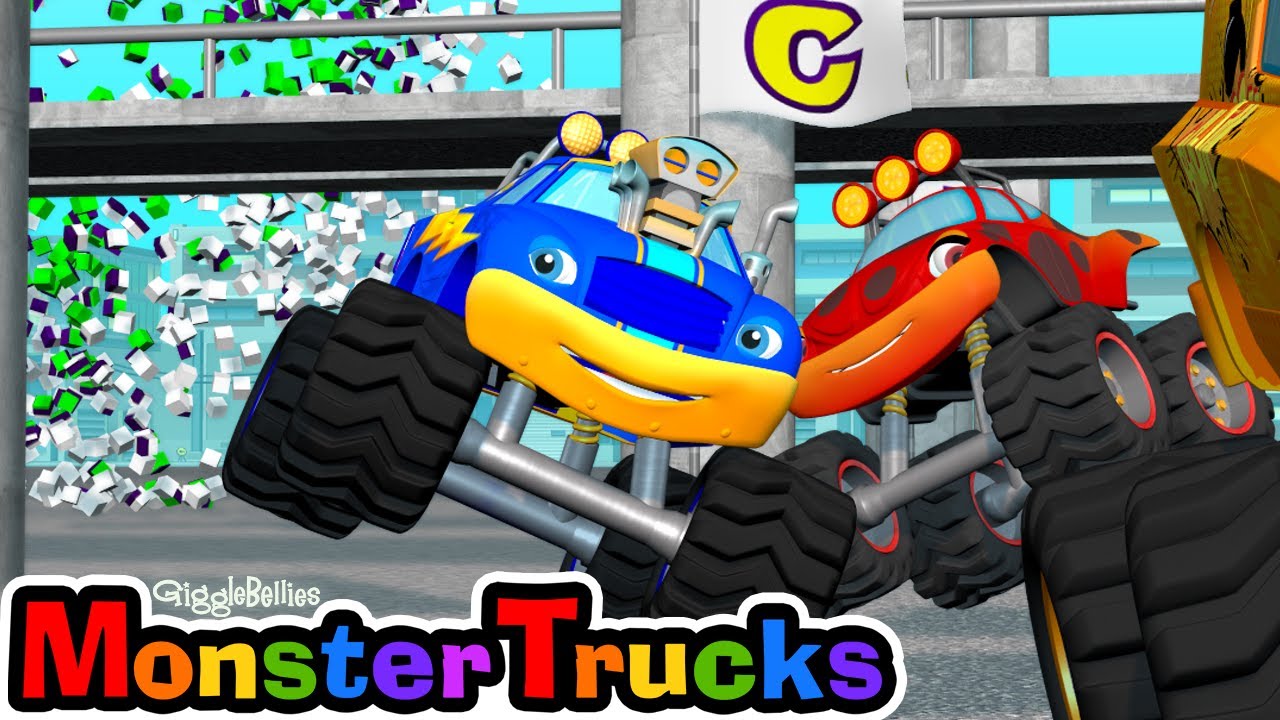 Monster Trucks Learn ABC's Obstacle Course | Monster Trucks For Toddlers | GiggleBellies