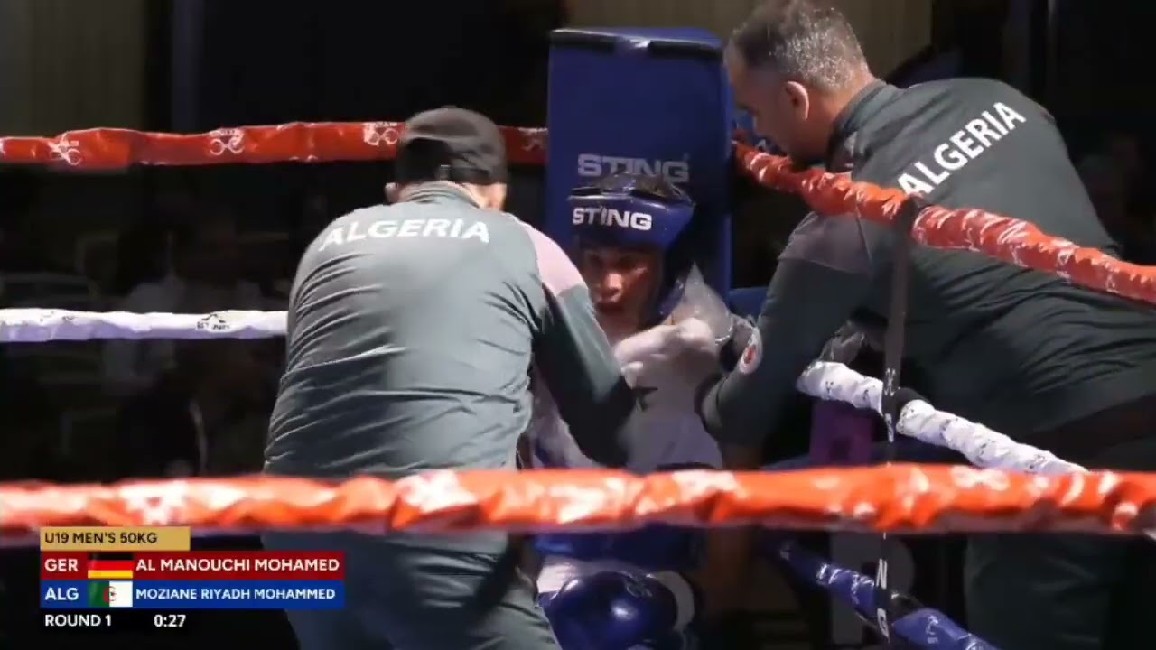 اليوم الأول من بطولة العالم بكولورادوا الأمريكية مزيان رياض محمد 🇩🇿 ضد المنوشي محمد 🇩🇪 وزن 50 كلغ