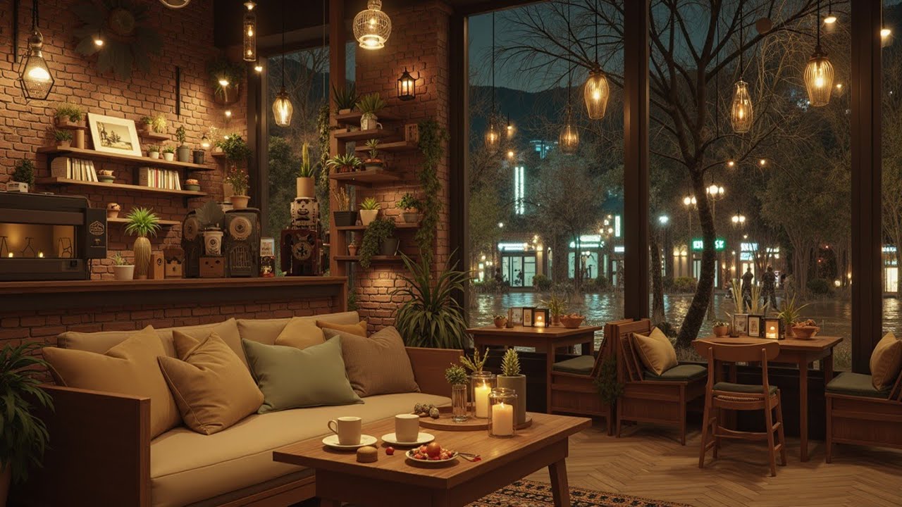 Уютная ночь в книжном кафе, джаз под дождем для чтения, учебы и отдыха | Cafe Jazz Escape