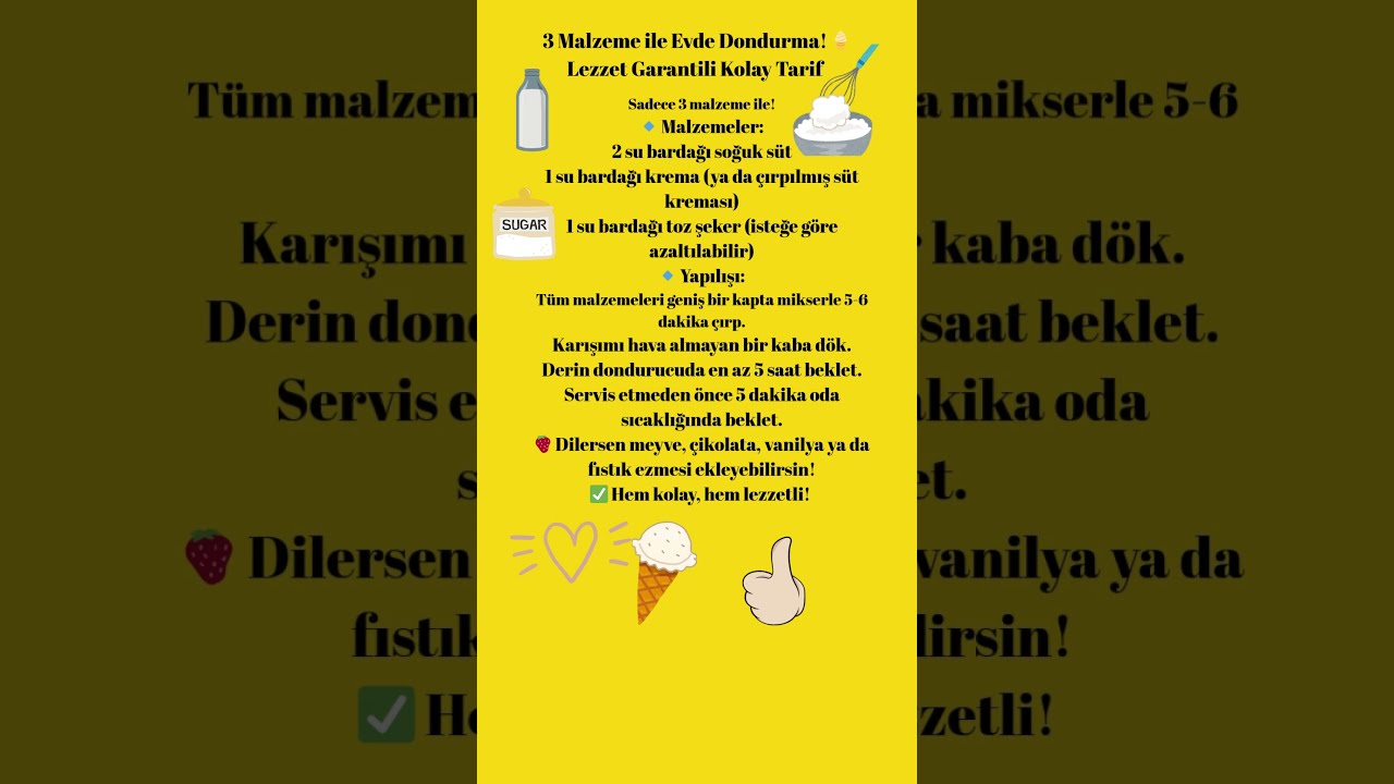 3 Malzeme ile Evde Dondurma!Lezzet Garantili Kolay Tarif #dondurmatarifi #evyapımıdondurma #shorts