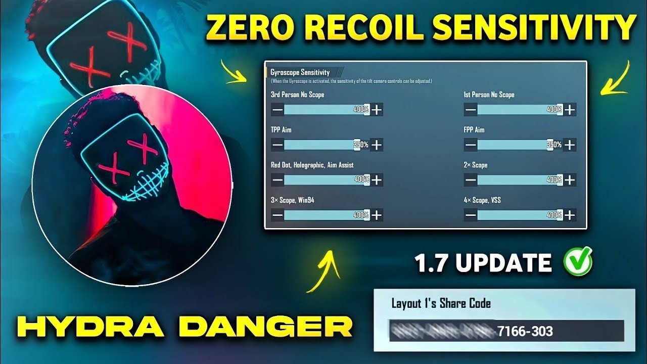 HYDRA DANGER NEW💥 1.8 UPDATE SENSIVITIY CODE HYDRA DANGER CONTROL CODE BGMI /PUBG ZERO RECOIL 🔥