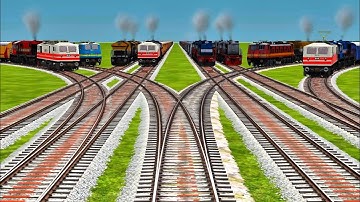 8 SPEEDY TRAINS RUN AT BUMPY FORKED RAILROAD TRACKS CROSSING |Indian Railway Train Simulator