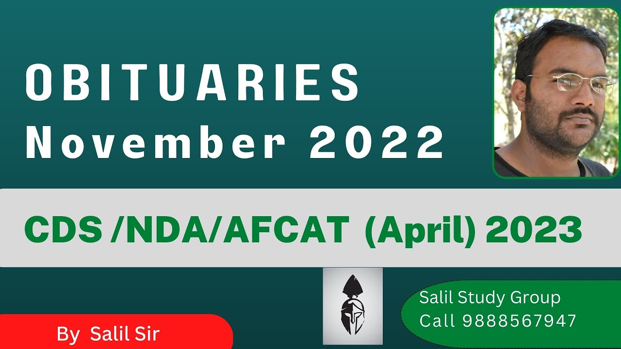 Obituaries November 2022 || CDS NDA EXAM 2023 || Current Affairs