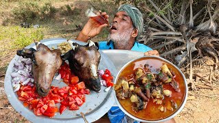 ASMR=Full Goat Head Gurvy || Village Style Cooking + Drinking + Eating Traditional