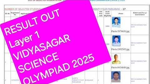 #VSO186, RESULT OUT, Layer 1, 2025 VIDYASAGAR SCIENCE OLYMPIAD,