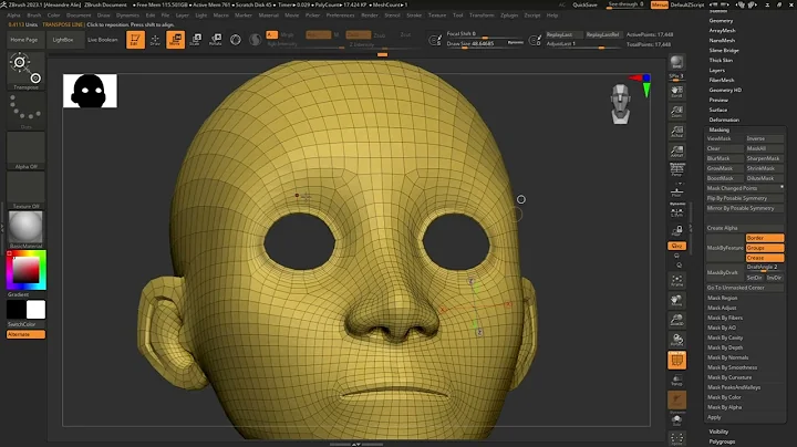 How to quickly mask topological regions with the transpose brush in Zbrush.