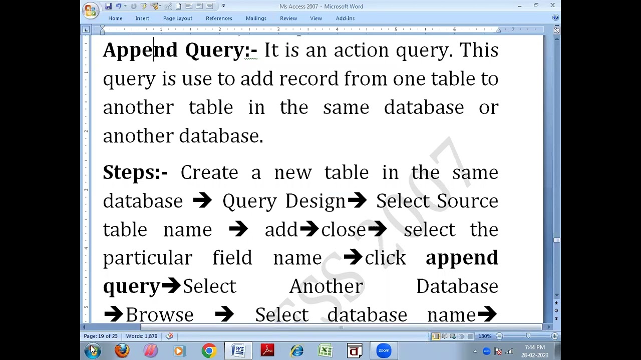 APPEND QUERY || UES OF QUERY IN MS ACCESS ||