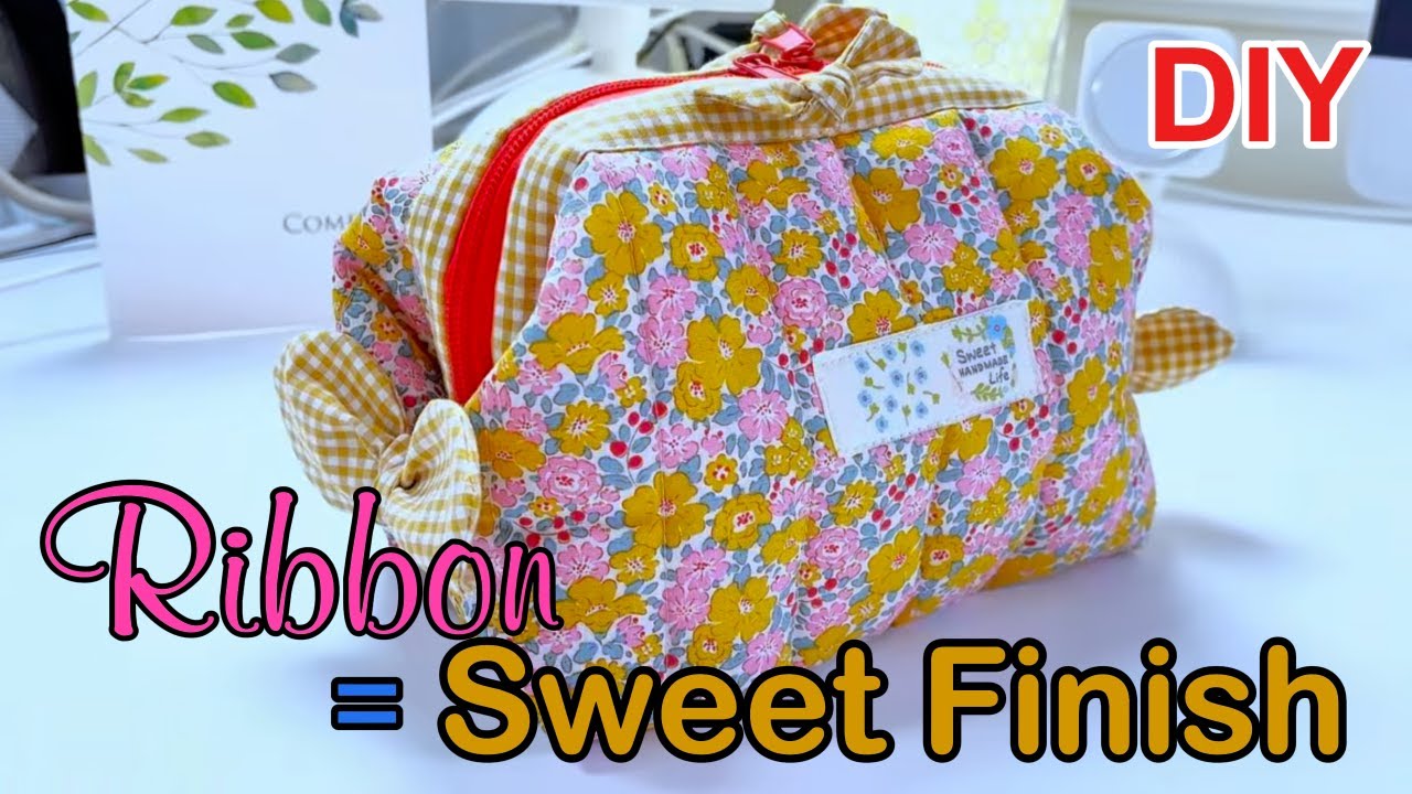 Handmade Quilted Pouch | zipper, Ribbons & Clean Lining 