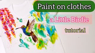 Mont Marte fabric paint test on Tshirt. Painting a Hummingbird in watercolor style