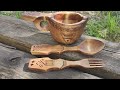 Ложка и Вилка из березы в комплект на ленточке. Spoon and Fork made of birch