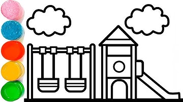 How to Draw a Playground Set with Slide and Swing Easy | Simple Slide drawing easy