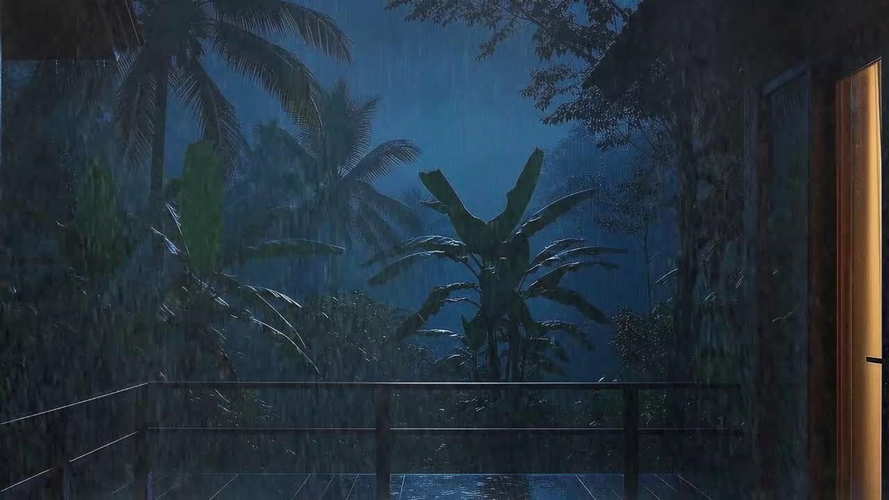 Drift to Sleep with Soft Rain and Rolling Storm at Wooden Cabin Terrace 🌧️
