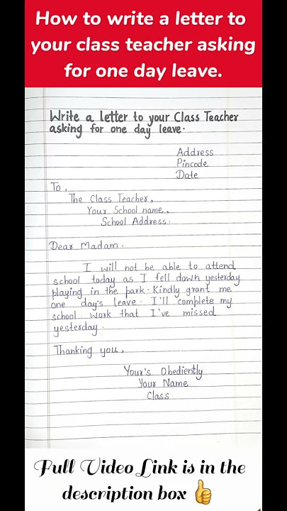 Write a letter to your class teacher asking for one day leave. #shorts #letter #letterwriting #viral
