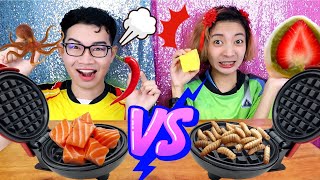 waffle challenge with brownies, salmon, daifuku, worms, chili, lime #Mukbang FOOD CHALLENGE:Kunti