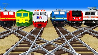 【踏切アニメ】でこぼこの二股踏切を渡る 6 列車【電車】あぶない電車 🚦Fumikiri 6 TRAINS CROSSING ON BUMPY FORKED RAILROAD CROSSING #3