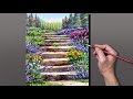 Acrylic Painting Stair Garden Landscape