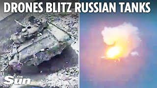 Ukrainian drones BLOW UP Russian armoured tanks and bombard trenches