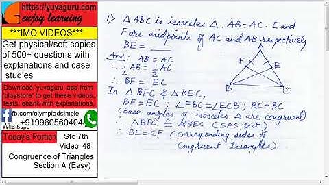 48 IMO Int Math Olympiad Video Std 7 Congruence of Triangle freeVideo1 by Vishal Mantri+919960560404