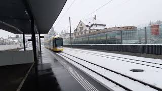 Testfahrten der neuen Waldenburgerbahn WB/BLT Ausfahrt Bahnhof Liestal BL Richtung Waldenburg BL