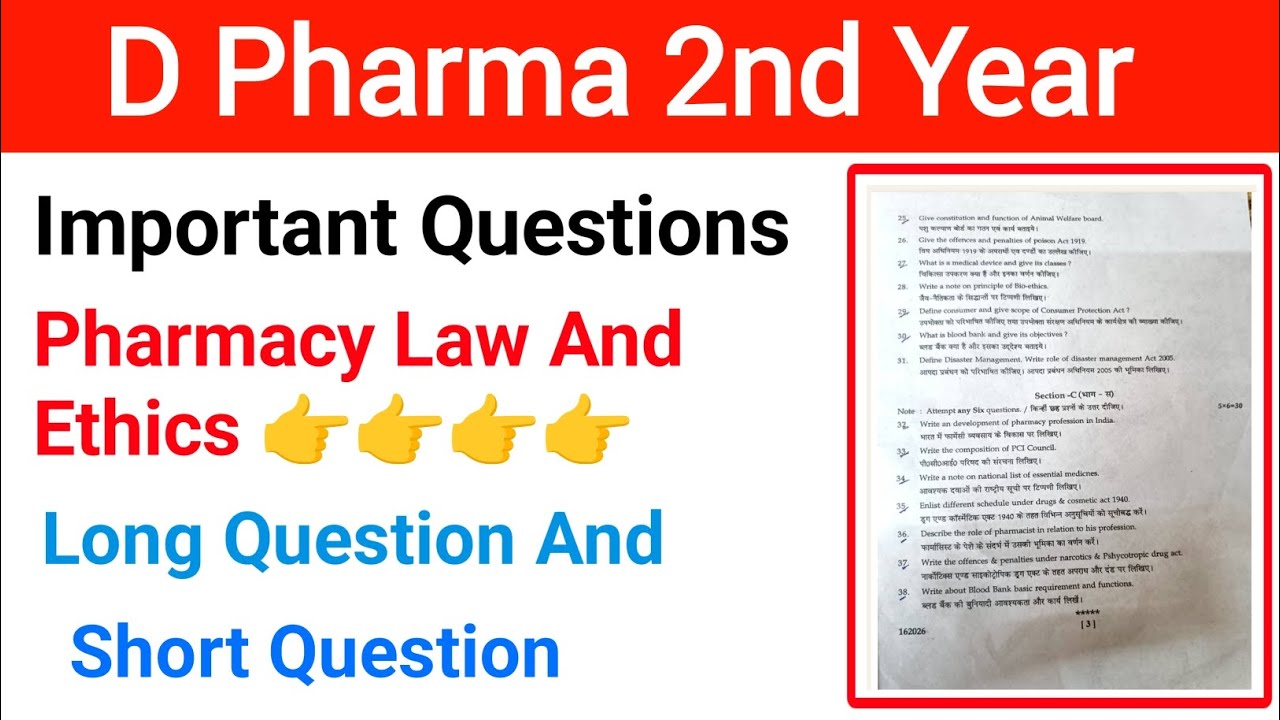 Pharmacy Law&Ethics Important Questionl Important QuestionPharmacy Law & Ethics lD Pharma 2nd Year