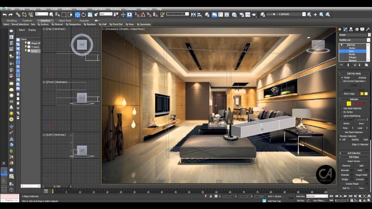 3D Studio Max Living Room Part1 YouTube