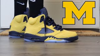 air jordan 5 michigan on feet