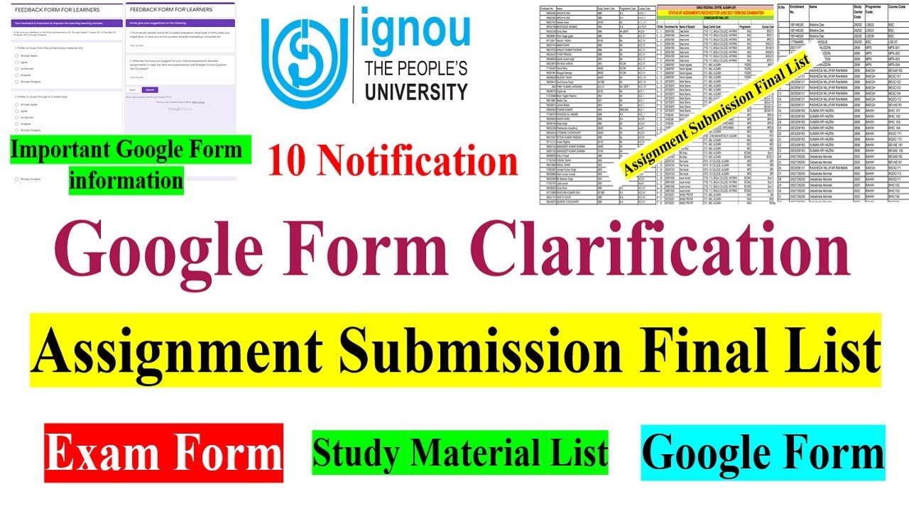 google form for ignou assignment submission