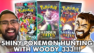 SHINY POKEMON CARD HUNTING with @Woody333! (Shining Fates, Hidden Fates, and Shiny Treasures Break!)