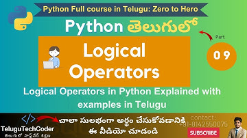 #9 Python full course in Telugu |  Python Logical Operators Explained with Real-Time Examples