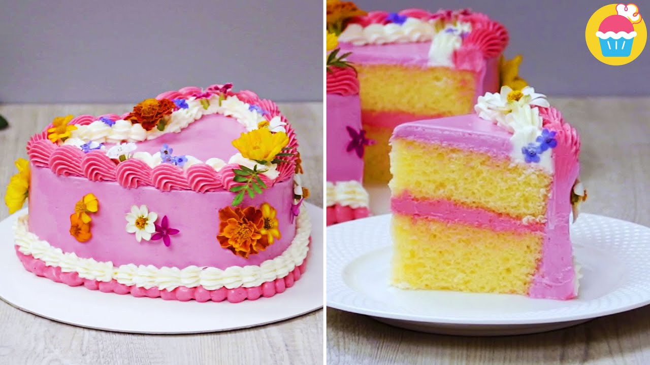 Idea per decorare una torta di fiori commestibili, Edible Flower Cake