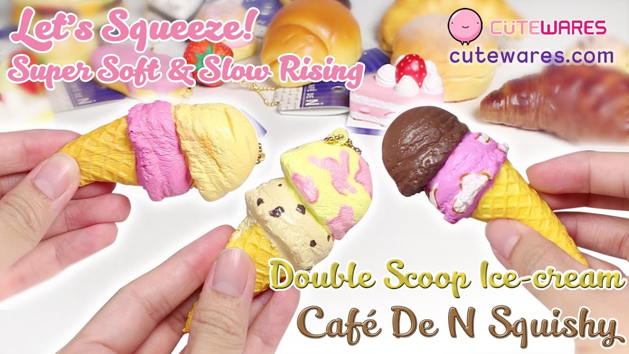 Cafe De N Yellow Pink Double Scoop Ice Cream Super Soft Squishy Cellphone Charms Marble Caramel Cute Wares
