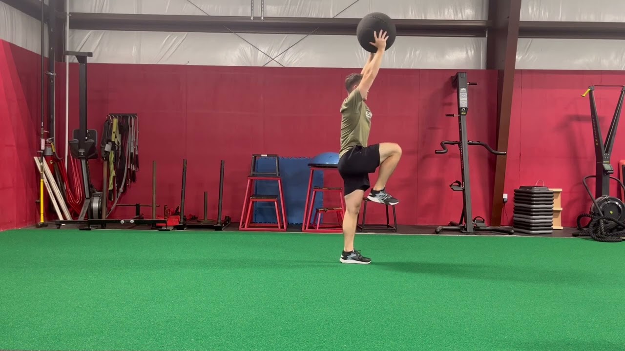 Arms Overhead High Knee March w/Med Ball