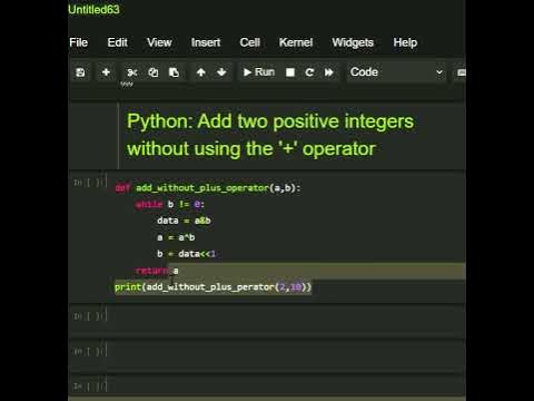 #Python: Add two positive integers without using the '+' operator - YouTube