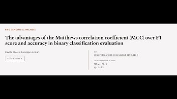 The advantages of the Matthews correlation coefficient (MCC) over F1 score and accura... | RTCL.TV