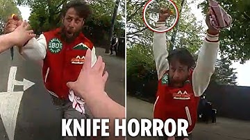 Moment hero cop is stabbed while tackling knife-wielding maniac