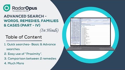 RADAROPUS ADVANCED SEARCH - WORDS, REMEDIES, FAMILIES & CASES (VIDEO-4, हिंदी)