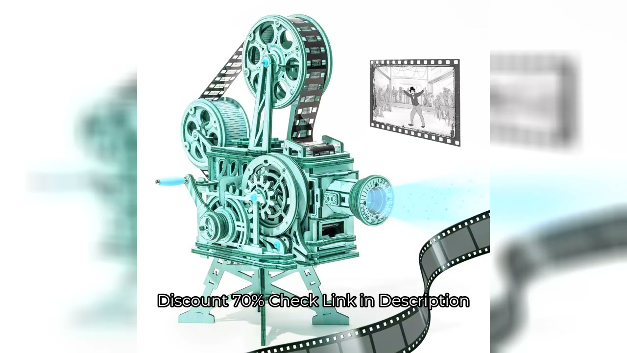 Robotime ROKR Hand Crank Projector Classic Film Vitascope 3D Wooden Puzzle Model Building Toys for C