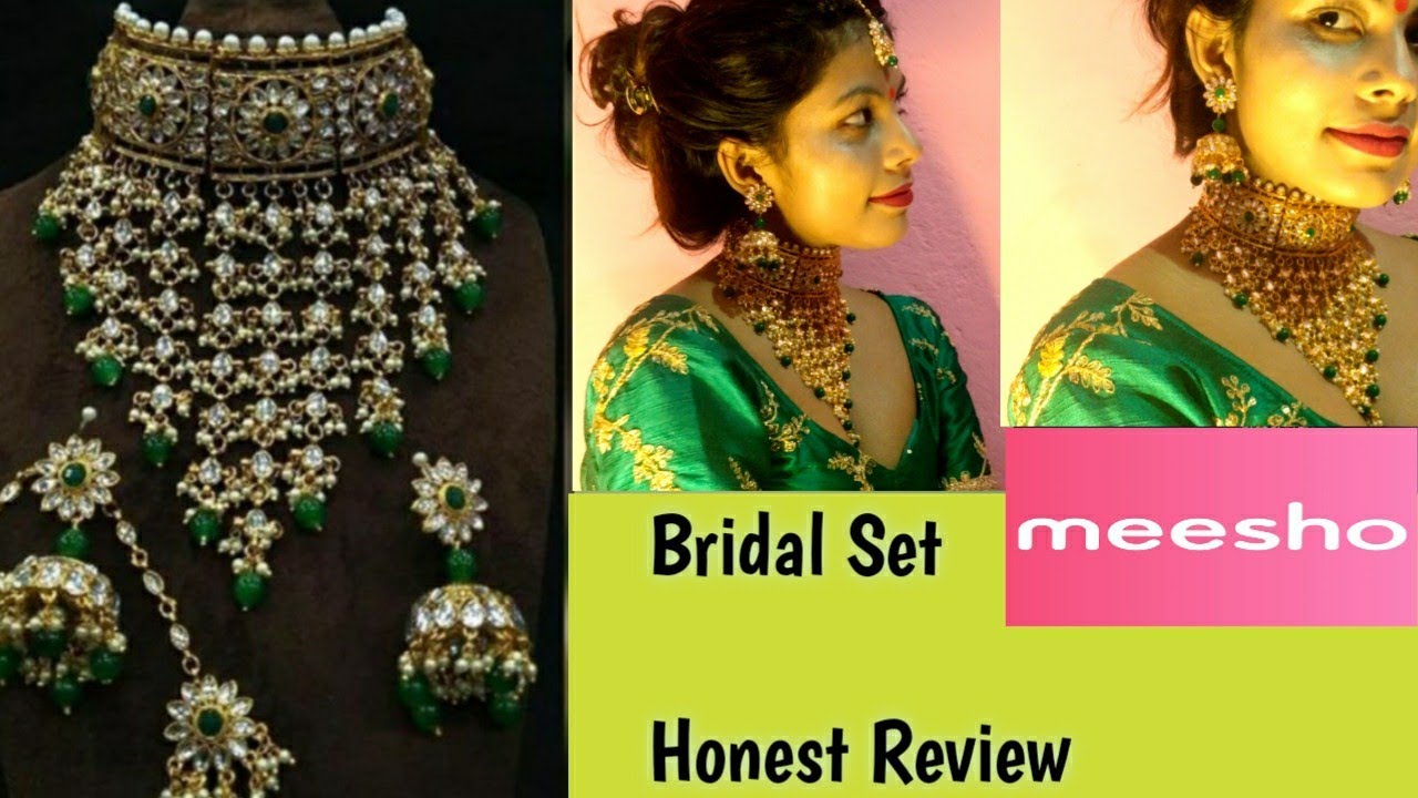 Meesho Bridal Set Unboxing+Try On Green Necklace | see what i received
