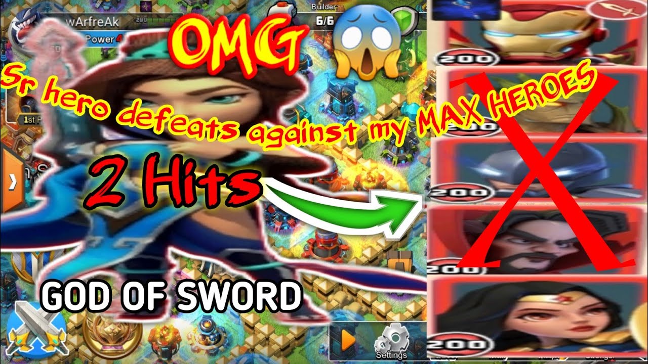 HACKER spotted!Sr hero[GOD OF SWORD] defeats against my MAX Heroes base defense😱😱😱||Clash of Legends