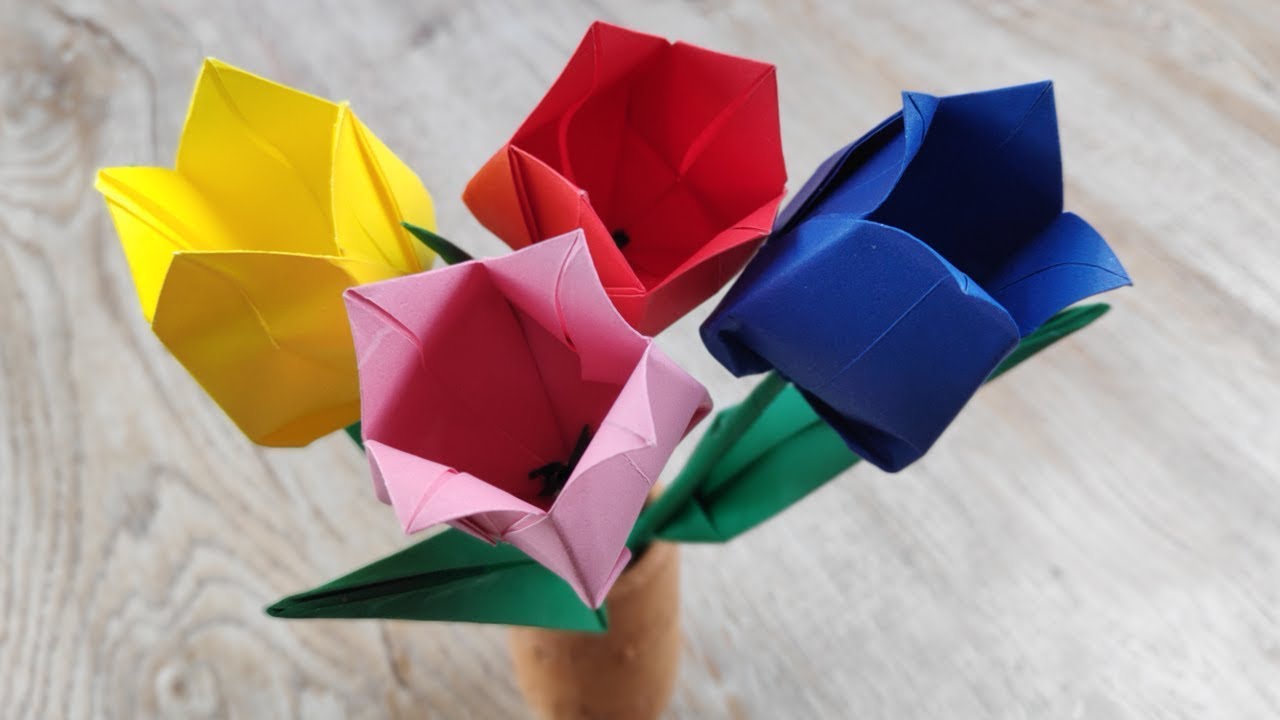 DIY Origami Tulip Flowers | How To Make Paper Bouquet Flower | Mother's ...