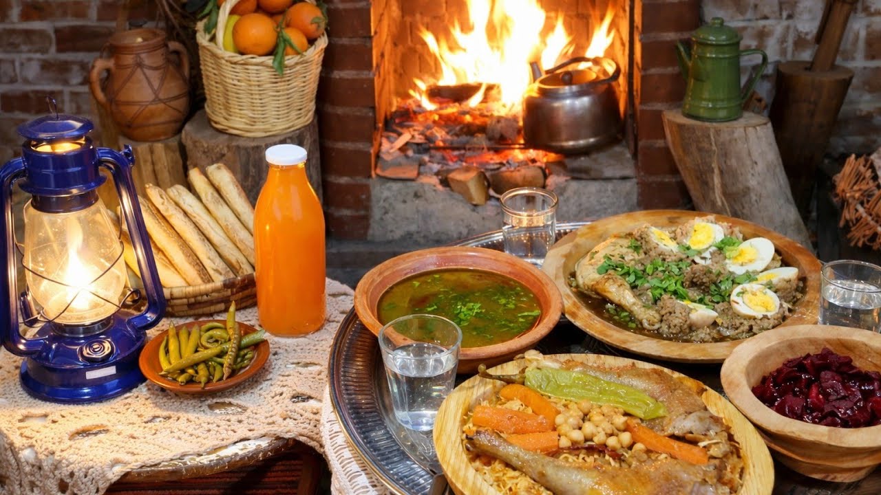 طبخ على الحطب في الطبيعة عشاء نصف رمضان في أجواء قروية ريفية Traditional village cooking asmr cozy