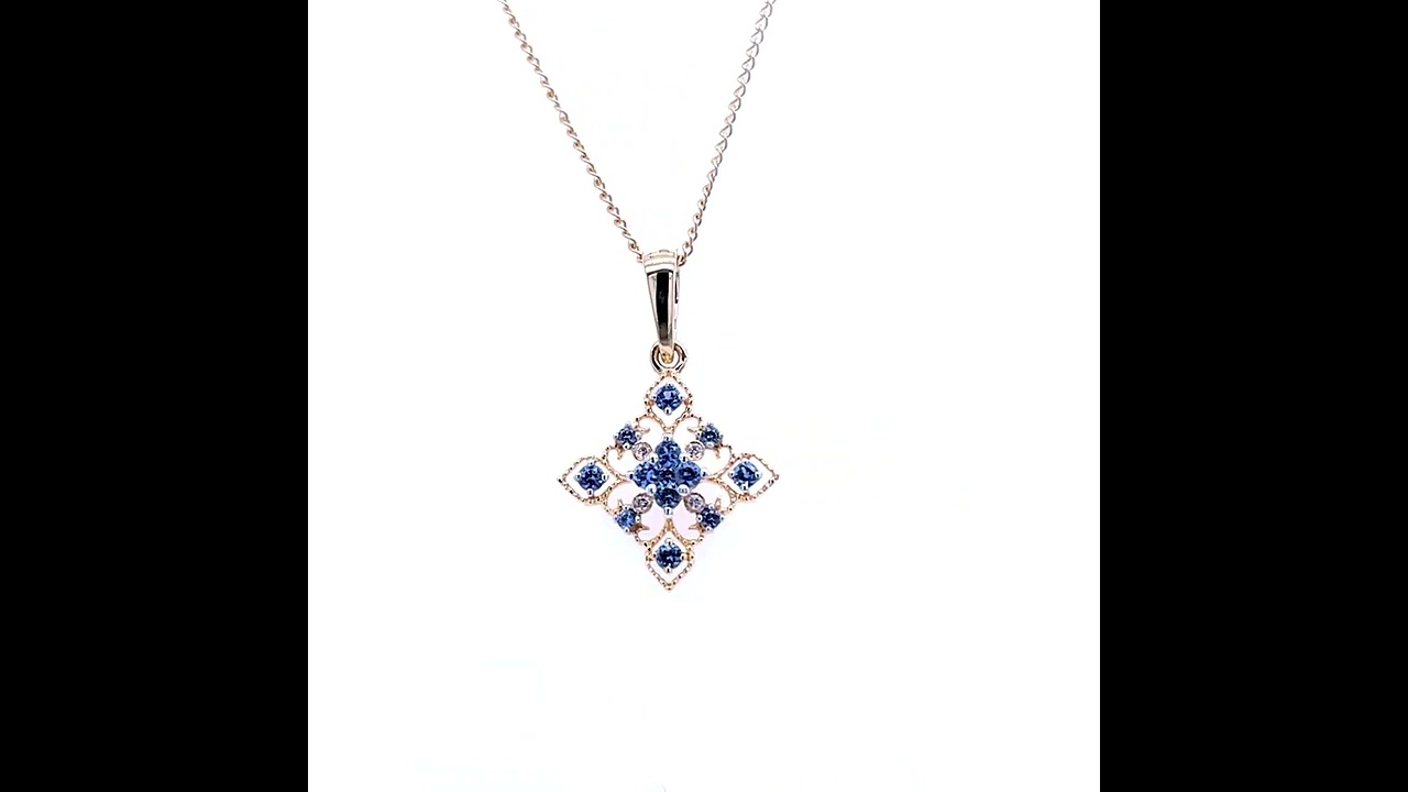 Montana Yogo Sapphire & Diamond Snowflake Pendant Necklace 14K White or Yellow Gold