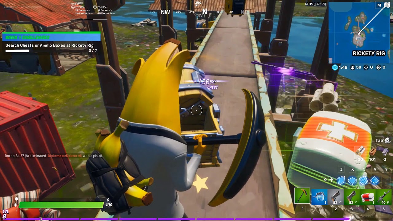 Search Chests or Ammo Boxes at Rickety Rig Fortnite Season 3 Chapter 2