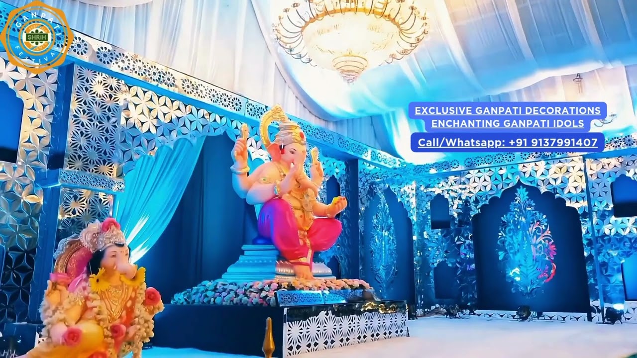 Blue Royal Palace Theme Ganpati Decor 👑 by Shrih | Luxurious Pandal Setup ✨ 